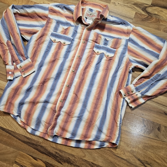 Wrangler American Cowboys Pearl Snap Shirt Men’s Large Striped Western - Picture 2 of 7